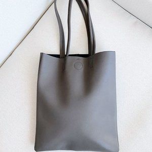 The Ava Genuine Minimal Leather Tote - Grey
